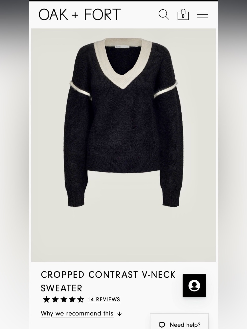 Oak + Fort Contrast V-Neck Sweater